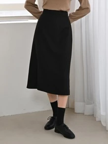 DAZY High Waist Split Hem Skirt - Black - View 4