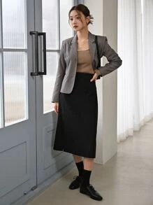 DAZY High Waist Split Hem Skirt - Black - View 7