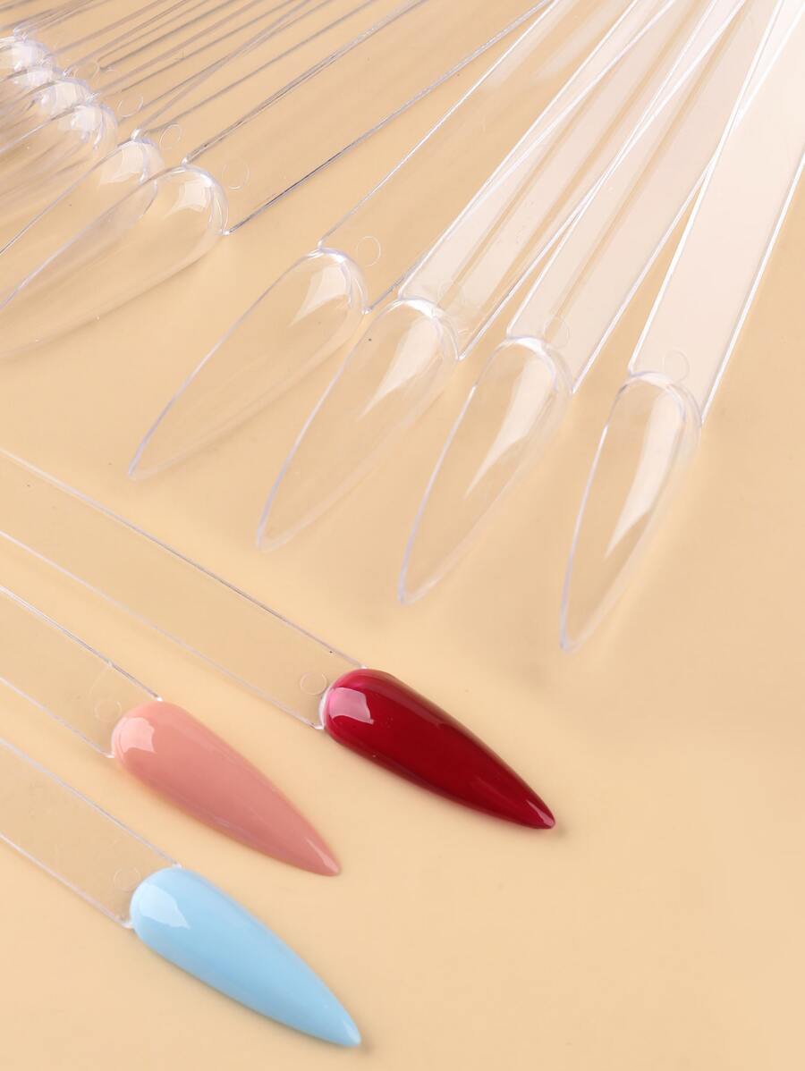 50pcs Transparent Nail Swatch Sticks With Ring, Clear FanShaped Nail