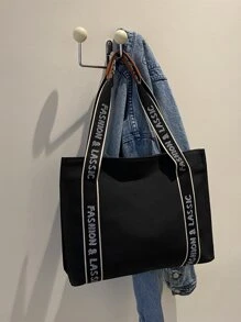 字母印花购物袋手提包、手提包、单肩包休闲、简约字母手提、大容量 适合女性、新手和白领人士、女孩、女士、大学生 礼品袋，非常适合办公室、工作、商务、通勤、购物 - 黑色 - 查看 8