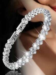 1入組水鑽裝飾石英表和1入組手環 - 銀色 - 查看 2