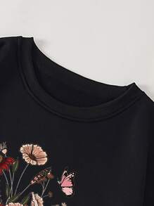 SHEIN LUNE 大碼書和印花加絨內裏運動衫 - 黑色 - 查看 5