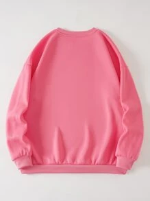 SHEIN LUNE Plus Book & Floral Print Thermal Lined Sweatshirt - Pink - View 2