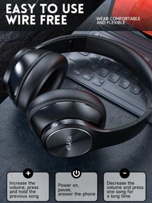 HIYIP 無線耳罩式耳機,長時間播放,高解析度音質,深度低音,旅行時帶有記憶棉耳罩 - 黑色 - 查看 6