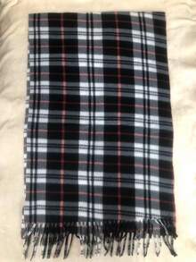 Hombres Pañuelo con patrón de cuadros ribete con fleco - Rojo y blanco - Ver 2