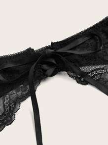 ROMWE Goth 3pack Floral Lace Cut Out Garter Lingerie Set - Black - View 4
