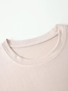 SHEIN EZwear 大碼花卉圖案和小熊印花T恤 - 杏色 - 查看 4