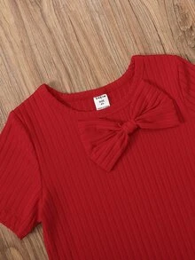Toddler Girls Bow Front Tee Dress - Red - View 4