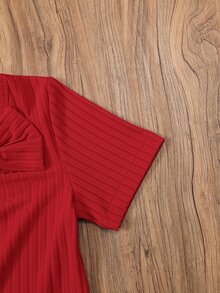 Toddler Girls Bow Front Tee Dress - Red - View 3