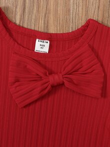 Toddler Girls Bow Front Tee Dress - Red - View 6