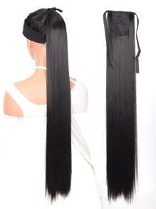 18-34 英寸超长直黑色马尾辫合成马尾接发，适合女性中国新年、音乐节、派对、角色扮演、节日和日常使用