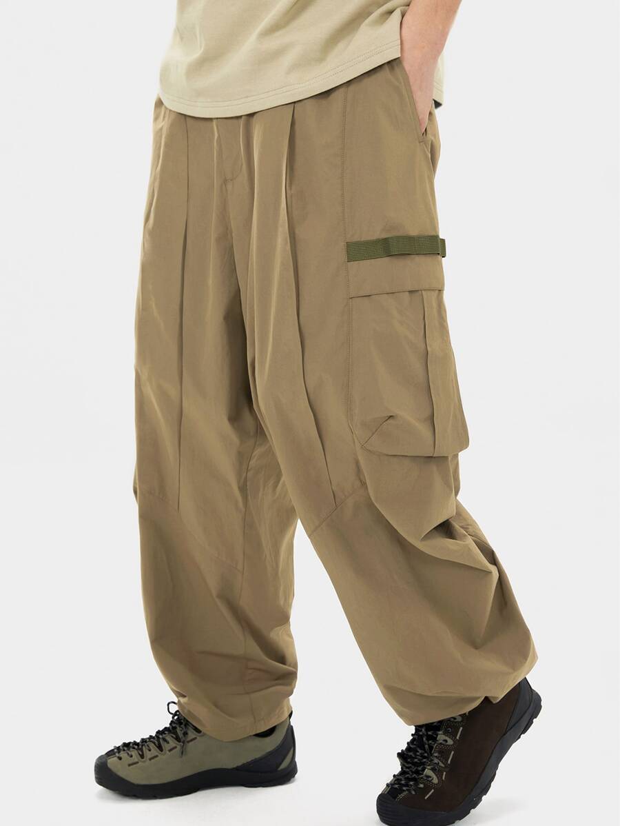 Manfinity Hombres Pantalones cargo con bolsillo lateral con solapa de cintura con cordón - Caqui - Ver 1