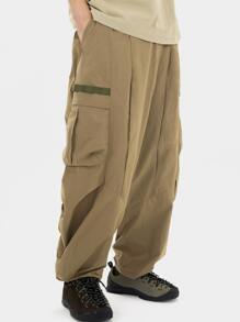 Manfinity Hombres Pantalones cargo con bolsillo lateral con solapa de cintura con cordón - Caqui - Ver 5