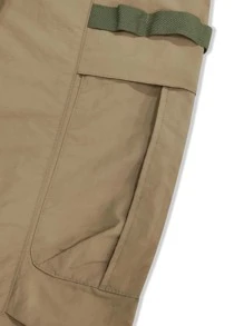Manfinity Hombres Pantalones cargo con bolsillo lateral con solapa de cintura con cordón - Caqui - Ver 7