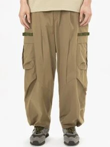 Manfinity Hombres Pantalones cargo con bolsillo lateral con solapa de cintura con cordón - Caqui - Ver 8