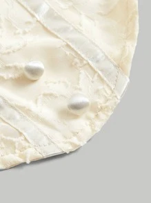 SHEIN MOD Jacquard Lantern Sleeve Ruched Bust Bandana Hem Zip Up Back Crop Blouse - Beige - View 3