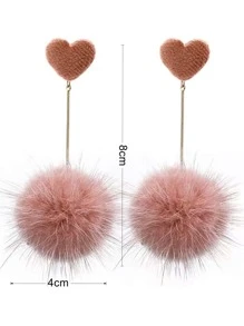1pair Pink Heart Shaped Pom Pom Earrings - Pink - View 3
