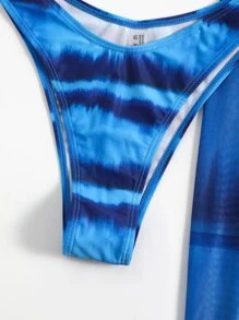 Swim SXY Summer Beach Tie Dye Bikini Set Underwire Bra & Bikini & Lettuce Trim Tie Front Beach Skirt 3 Piece Bathing Suit