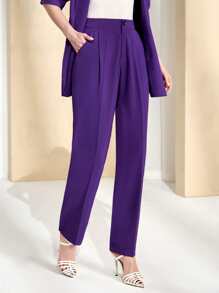 Modelyn Fold Pleated Slant Pocket Suit Trousers - Violet Purple - View 1