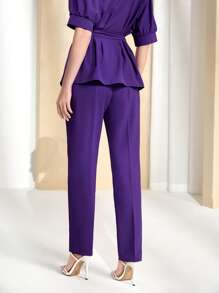 Modelyn Fold Pleated Slant Pocket Suit Trousers - Violet Purple - View 2