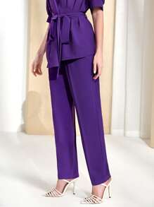 Modelyn Fold Pleated Slant Pocket Suit Trousers - Violet Purple - View 3