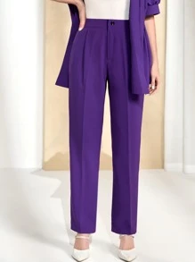 Modelyn Fold Pleated Slant Pocket Suit Trousers - Violet Purple - View 5