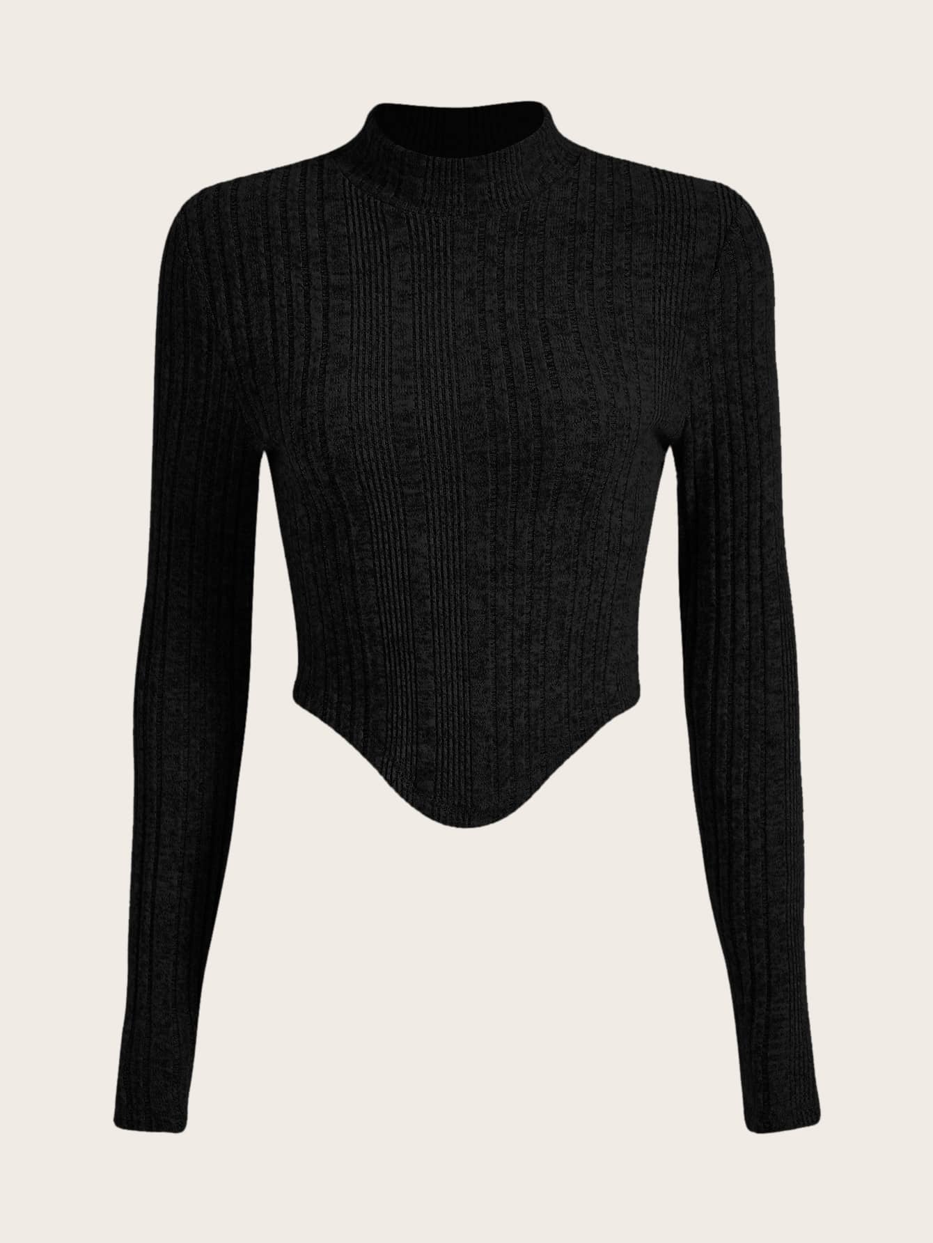 SHEIN EZwear Áo thun nữ Bất đối xứng Gân đan màu trơn Giải trí - màu đen - Xem 1