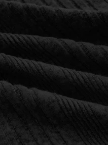 SHEIN EZwear Áo thun nữ Bất đối xứng Gân đan màu trơn Giải trí - màu đen - Xem 3