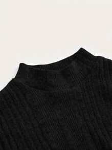 SHEIN EZwear Áo thun nữ Bất đối xứng Gân đan màu trơn Giải trí - màu đen - Xem 4