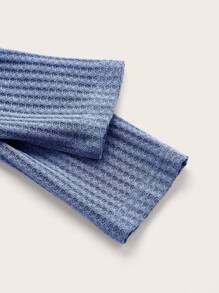 SHEIN EZwear 大碼華夫格編織短款T恤 - 藍色 - 查看 3