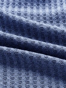 SHEIN EZwear 大碼華夫格編織短款T恤 - 藍色 - 查看 4