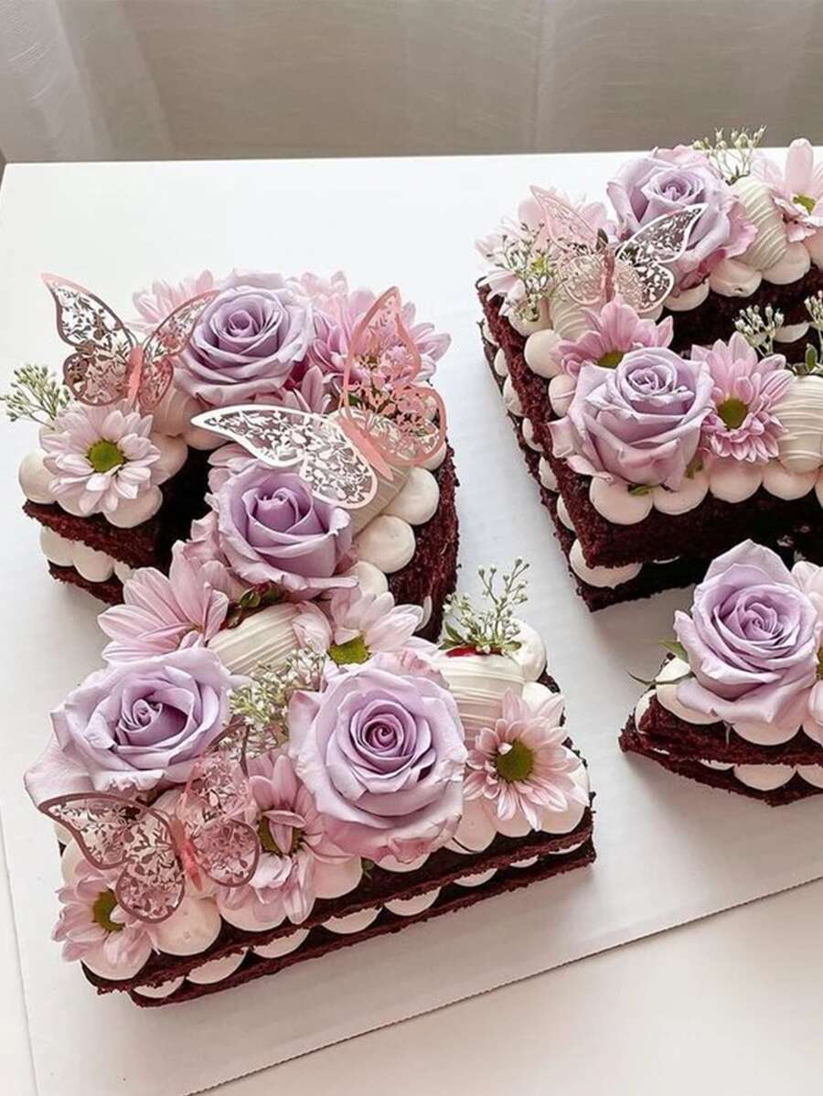 12 piezas Decoración de pasteles con diseño de mariposa al azar - Oro rosa - Ver 1