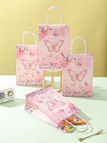 4入組卡通印花皇冠、蝴蝶、花朵、城堡印花糖果禮物袋,紙質手提袋 - 彩色 - 查看 4