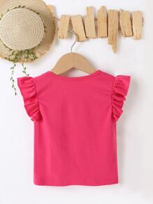 小女童荷葉邊前蝴蝶結T恤 - 玫紅色 - 查看 2