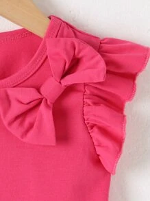 小女童荷葉邊前蝴蝶結T恤 - 玫紅色 - 查看 3