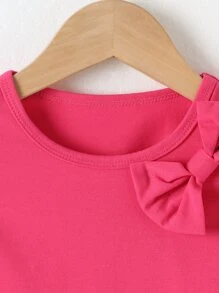 小女童荷葉邊前蝴蝶結T恤 - 玫紅色 - 查看 4