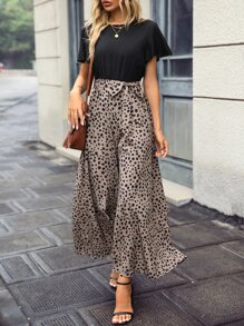 SHEIN Clasi Dalmatian Print Butterfly Sleeve Belted Wide Leg Jumpsuit - Multicolor - View 5
