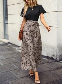 SHEIN Clasi Dalmatian Print Butterfly Sleeve Belted Wide Leg Jumpsuit - Multicolor - View 1