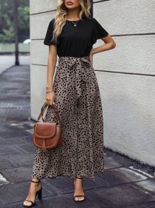 SHEIN Clasi Dalmatian Print Butterfly Sleeve Belted Wide Leg Jumpsuit - Multicolor - View 6