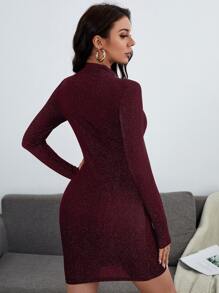 SHEIN Essnce Vestido ajustado de cuello alto brillante - Burdeos - Ver 2