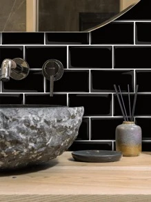 1 pieza Papel mural ladrillo con estampado impermeable - Negro - Ver 1