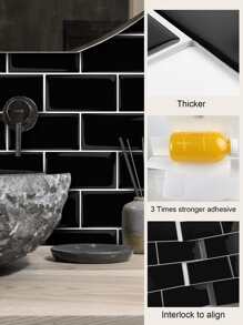 1 pieza Papel mural ladrillo con estampado impermeable - Negro - Ver 5