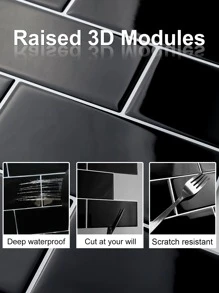 1 pieza Papel mural ladrillo con estampado impermeable - Negro - Ver 6