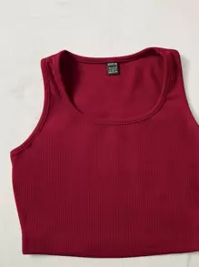 SHEIN EZwear 大圓領背心上衣和運動短褲 - 酒紅色 - 查看 4