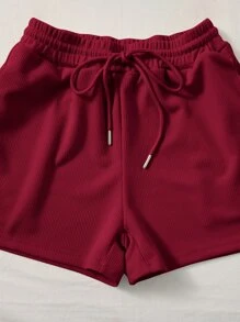 SHEIN EZwear 大圓領背心上衣和運動短褲 - 酒紅色 - 查看 5