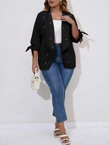 Calvaya Blazer con cuenta de perla amarre en manga con parte delantera abierta - Negro - Ver 3