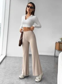 SHEIN PETITE High Waist Wide Leg Trousers - Apricot - View 4