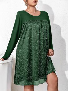 SHEIN Unity Plus Glitter Smock Dress - Dark Green - View 3