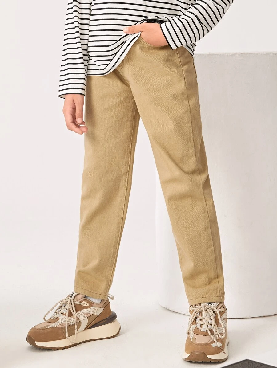 Boys Slant Pocket Straight Leg Jeans - Khaki - View 1