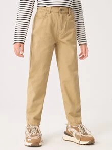 Boys Slant Pocket Straight Leg Jeans - Khaki - View 4